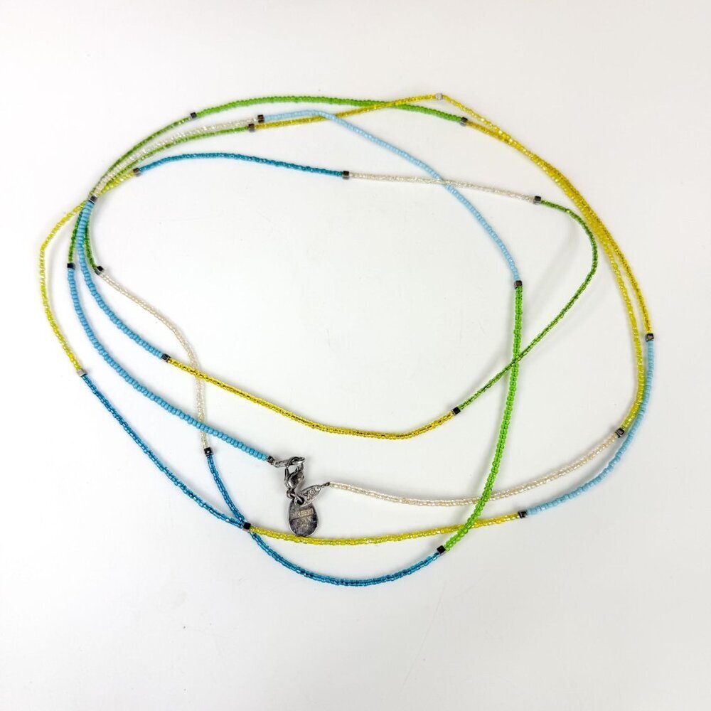Vintage Dyrberg Kern Sterling Silver Seed Bead Necklace Multicolor